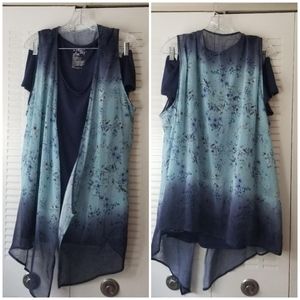 Terra & Sky Cold Shoulder Shirt & Cardigan Vest
